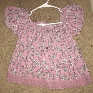 Aeropostale Pink Floral Off The Shoulder Top
